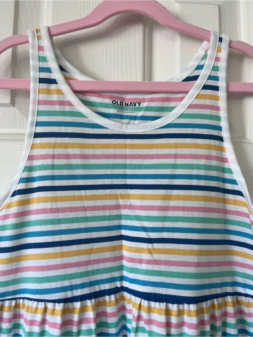 Old Navy Girls White Dress with Rainbow Stripes, XL (14-16)